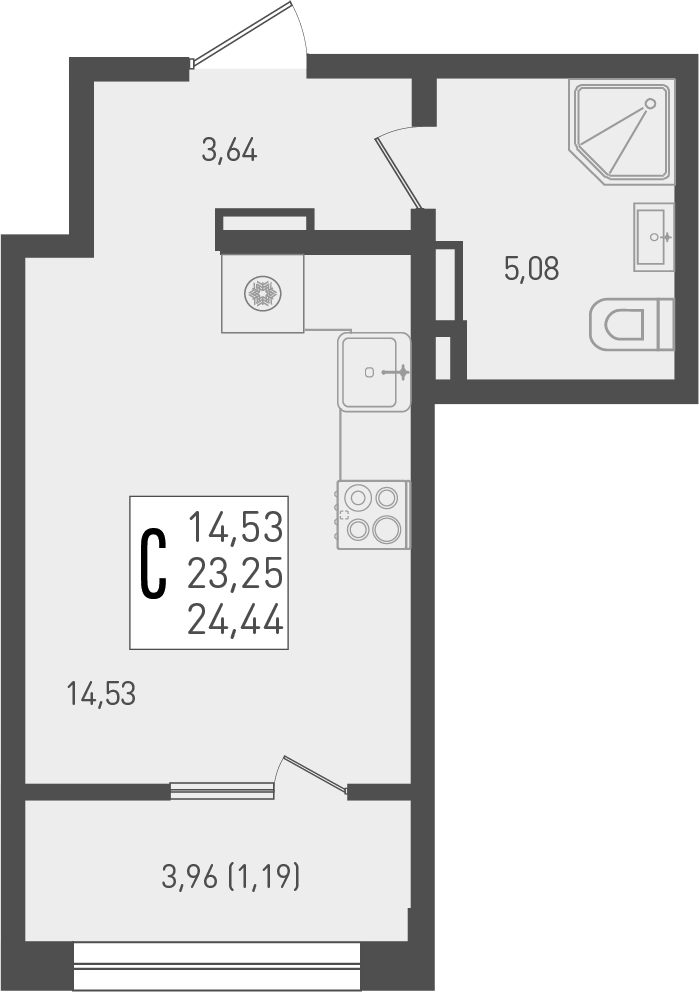 Студия, 23.25 м², 4/9 этаж, ЖК «Югге»