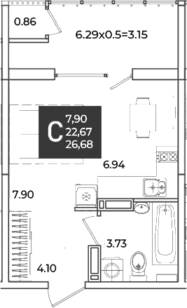 Студия, 22.67 м², 18/18 этаж, ЖК «Образцово»