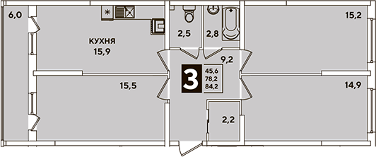 4+ комнаты, 78.2 м², 2/16 этаж, ЖК «Самолет»