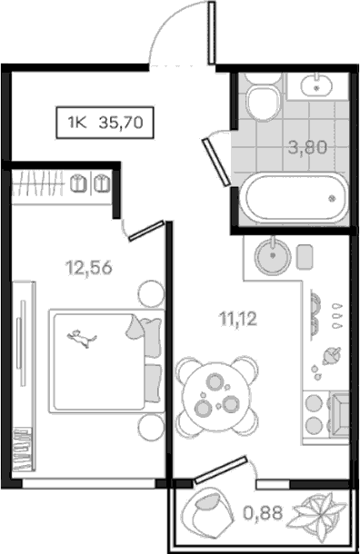 Продается 1-комн. квартира, 34.82 м²