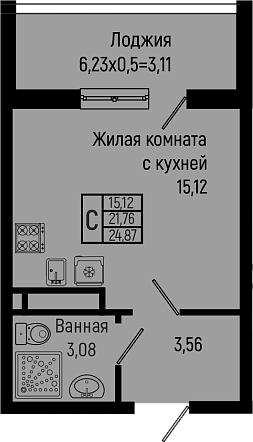 Студия, 21.76 м², 5/14 этаж, ЖК «Sun Hills Ольгинка»