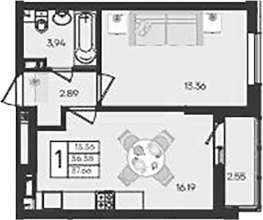 Продается 1-комн. квартира, 36.38 м²