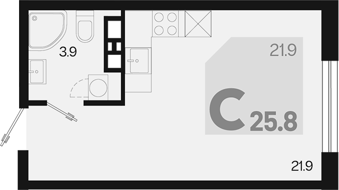 Продается 1-комн. квартира, 25.8 м²