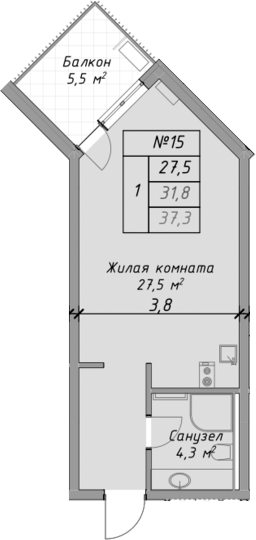 Продается 1-комн. квартира, 31.8 м²