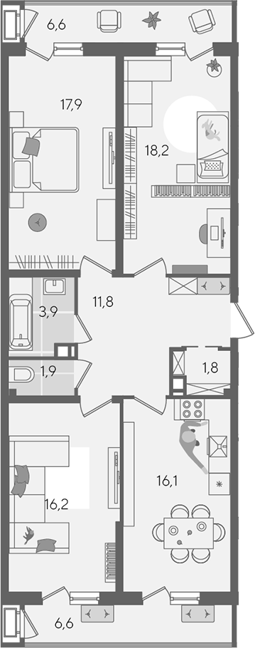4+ комнаты, 87.8 м², 9/24 этаж, ЖК «Рекорд»