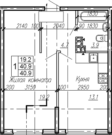 1-комн., 40.9 м², 3/4 этаж, ЖК «Эво»
