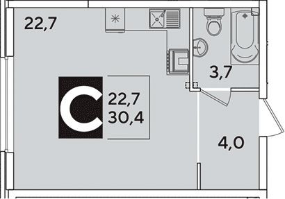 Студия, 30.4 м², 2/16 этаж, ЖК «Самолет»