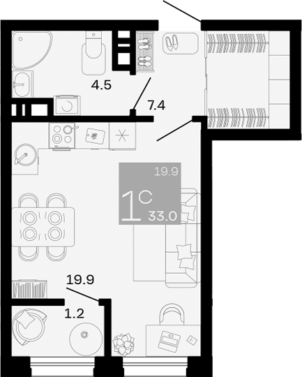 Студия, 31.8 м², 8/8 этаж, ЖК «Хозяин Морей»