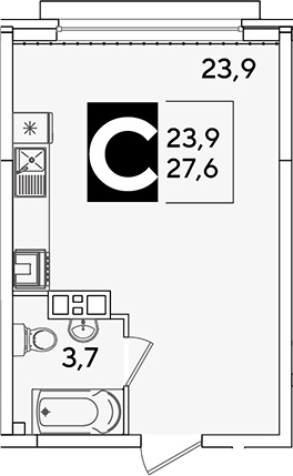 Студия, 27.6 м², 6/16 этаж, ЖК «Самолет»