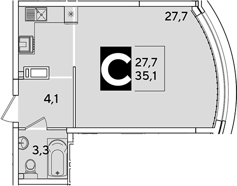 Продается 1-комн. квартира, 35.1 м²
