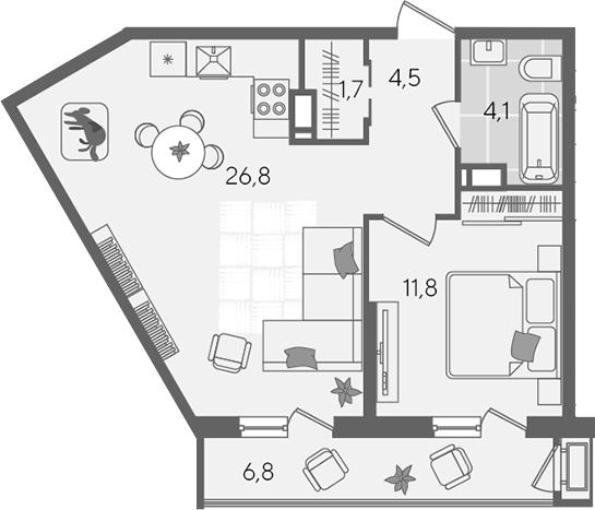 2-комн., 48.9 м², 23/24 этаж, ЖК «Рекорд»