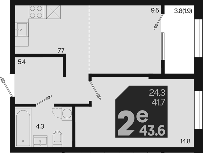 Продается 2-комн. квартира, 41.7 м²
