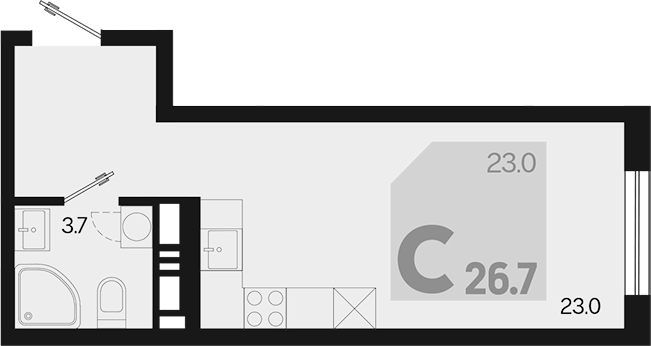 Студия, 26.7 м², 14/18 этаж, ЖК «Первое место»