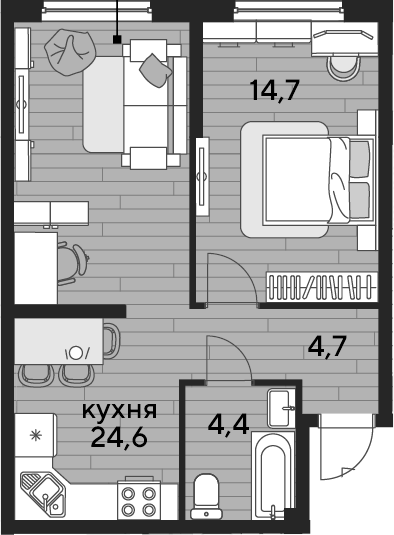 Продается 1-комн. квартира, 48.4 м²