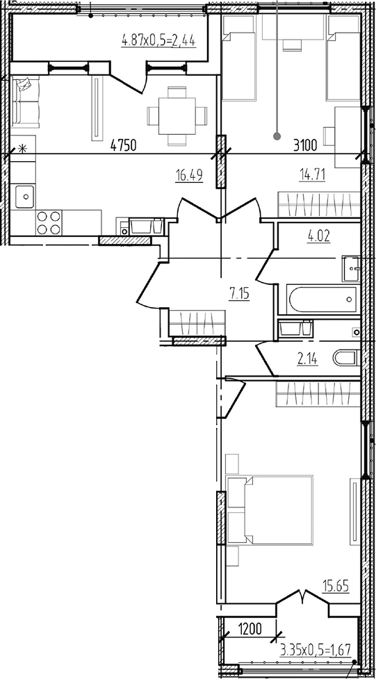 2-комн., 60.16 м², 9/9 этаж, ЖК «Моренуар»