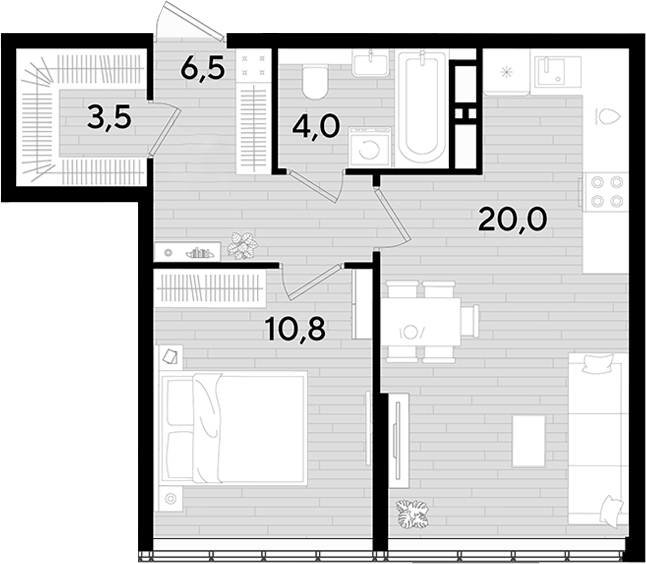 1-комн., 44.8 м², 15/16 этаж, ЖК «DОГМА ПАРК»