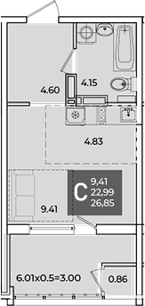 Студия, 23.85 м², 17/18 этаж, ЖК «Образцово»