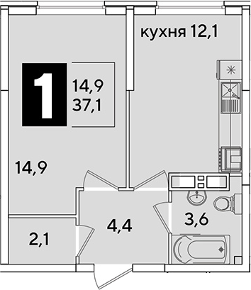 Продается 1-комн. квартира, 37.1 м²
