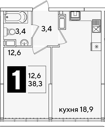 Продается 2-комн. квартира, 38.3 м²