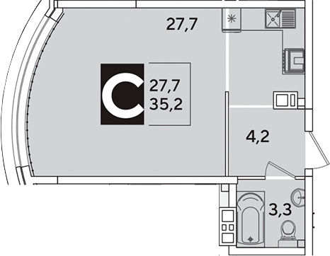 Студия, 35.2 м², 4/16 этаж, ЖК «Самолет»