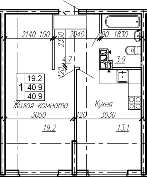 Продается 1-комн. квартира, 40.9 м²
