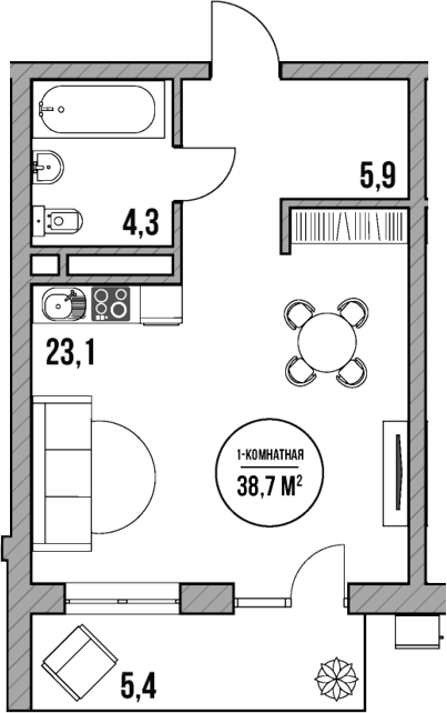 Студия, 33.3 м², 1/5 этаж, ЖК «МореТут»