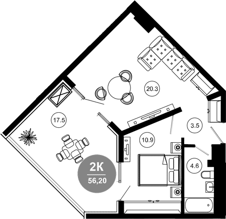 2-комн., 38.7 м², 8/10 этаж, ЖК «Гостиничный комплекс GREENMONT»
