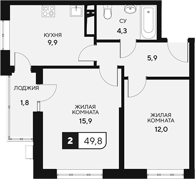 2-комн., 48 м², 9/15 этаж, ЖК «18/3»