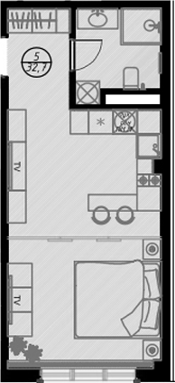 Студия, 32.7 м², 6/7 этаж, ЖК «Оливия»