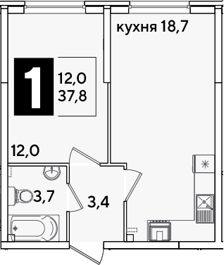 2-комн., 37.8 м², 1/16 этаж, ЖК «Самолет»