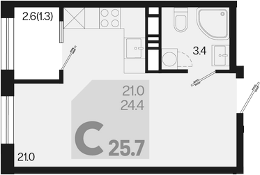 Студия, 24.4 м², 10/18 этаж, ЖК «Первое место»