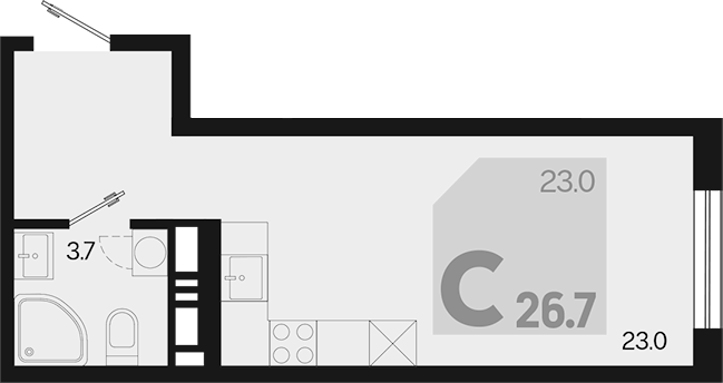 Студия, 26.7 м², 16/18 этаж, ЖК «Первое место»