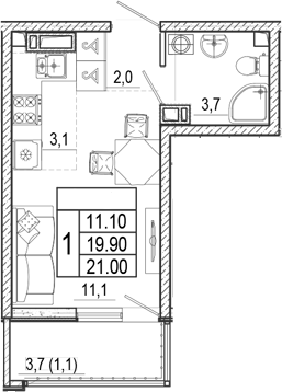 Студия, 19.9 м², 14/17 этаж, ЖК «Лестория»
