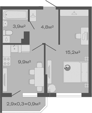 1-комн., 33.8 м², 1/4 этаж, ЖК «Дзенпарк»