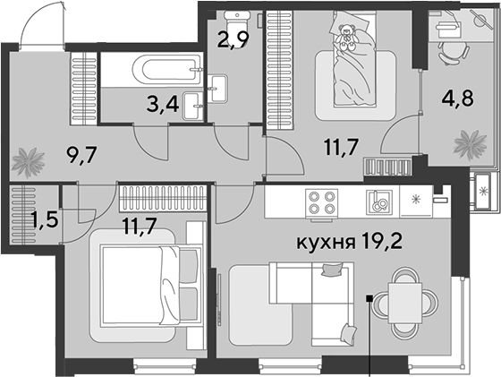 Продается 3-комн. квартира, 60.1 м²