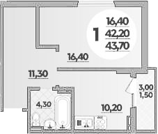 Продается 1-комн. квартира, 42.5 м²