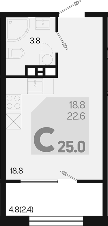 Студия, 22.6 м², 7/9 этаж, ЖК «Первое место»