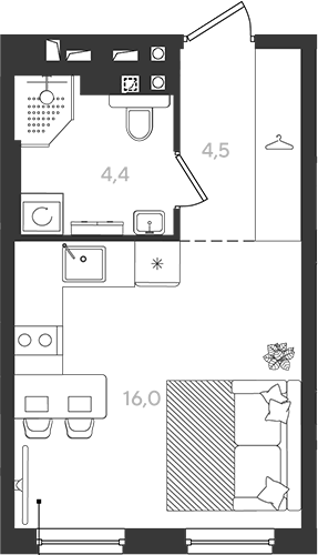 Студия, 24.9 м², 2/9 этаж, ЖК «Самолет»