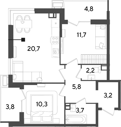 Продается 3-комн. квартира, 57.6 м²