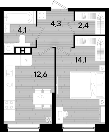 1-комн., 37.5 м², 3/16 этаж, ЖК «DОГМА ПАРК»