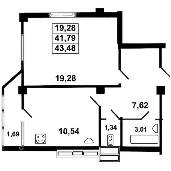 1-комн., 41.79 м², 3/9 этаж, ЖК «Новый Агой»