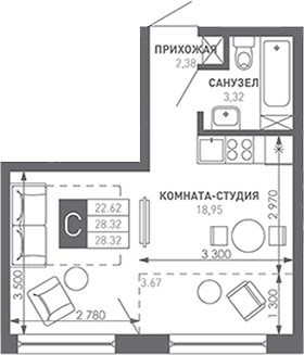 Студия, 29.9 м², 9/9 этаж, ЖК «Иначе в Молодежном»