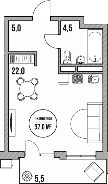 Студия, 31.5 м², 3/5 этаж, ЖК «МореТут»