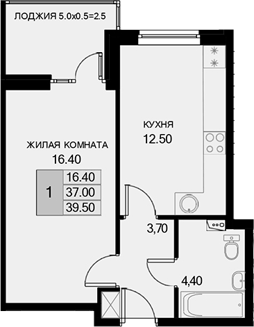 1-комн., 37 м², 2/7 этаж, ЖК «История»