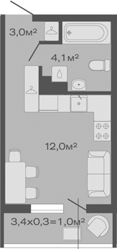 Студия, 19.1 м², 3/4 этаж, ЖК «Дзенпарк»