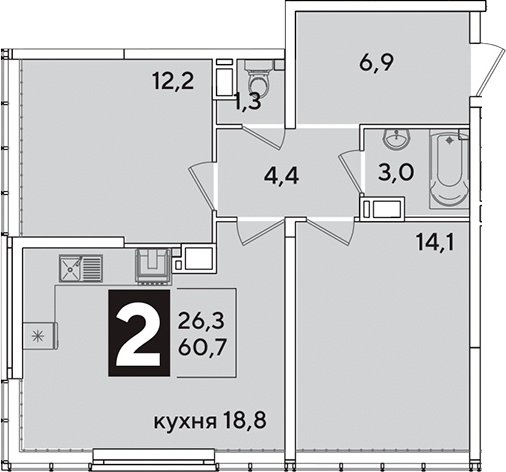 Продается 3-комн. квартира, 60.7 м²