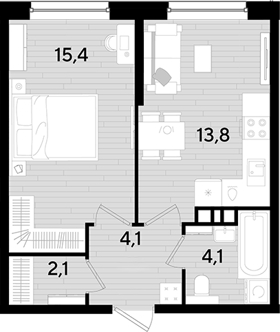 1-комн., 39.5 м², 7/16 этаж, ЖК «DОГМА ПАРК»