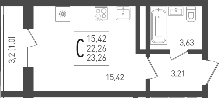 Студия, 23.1 м², 21/24 этаж, ЖК «ЖК «Кубанская Крепость»»
