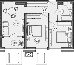 2-комн., 47.9 м², 2/10 этаж, ЖК «Гостиничный комплекс GREENMONT»