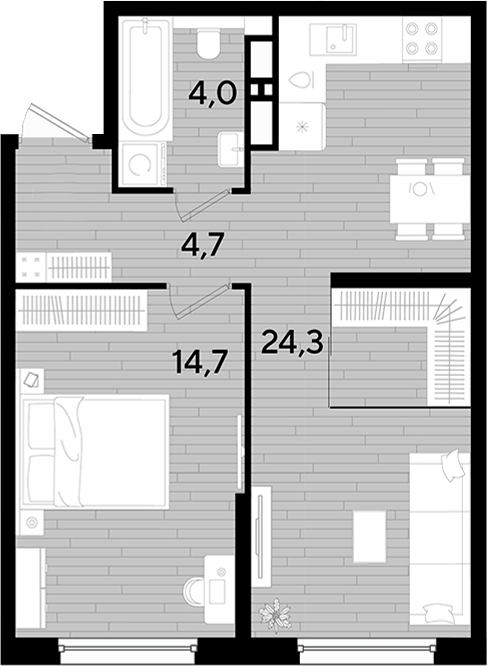 1-комн., 47.7 м², 13/16 этаж, ЖК «DОГМА ПАРК»